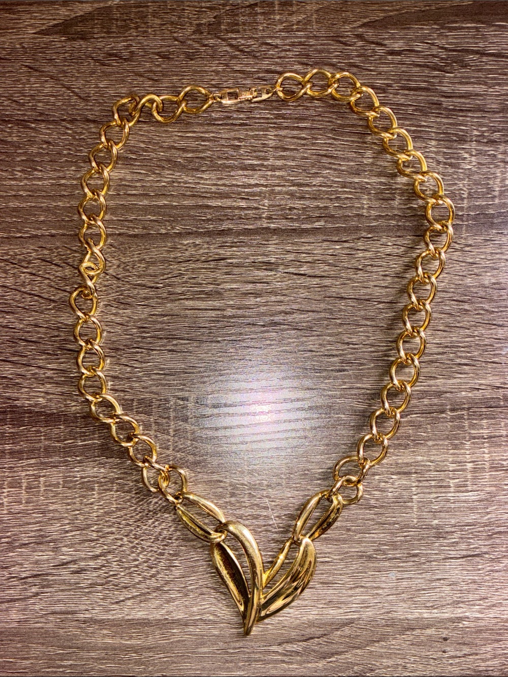Vintage Napier open heart gold plated chain necklace Women Jewelry